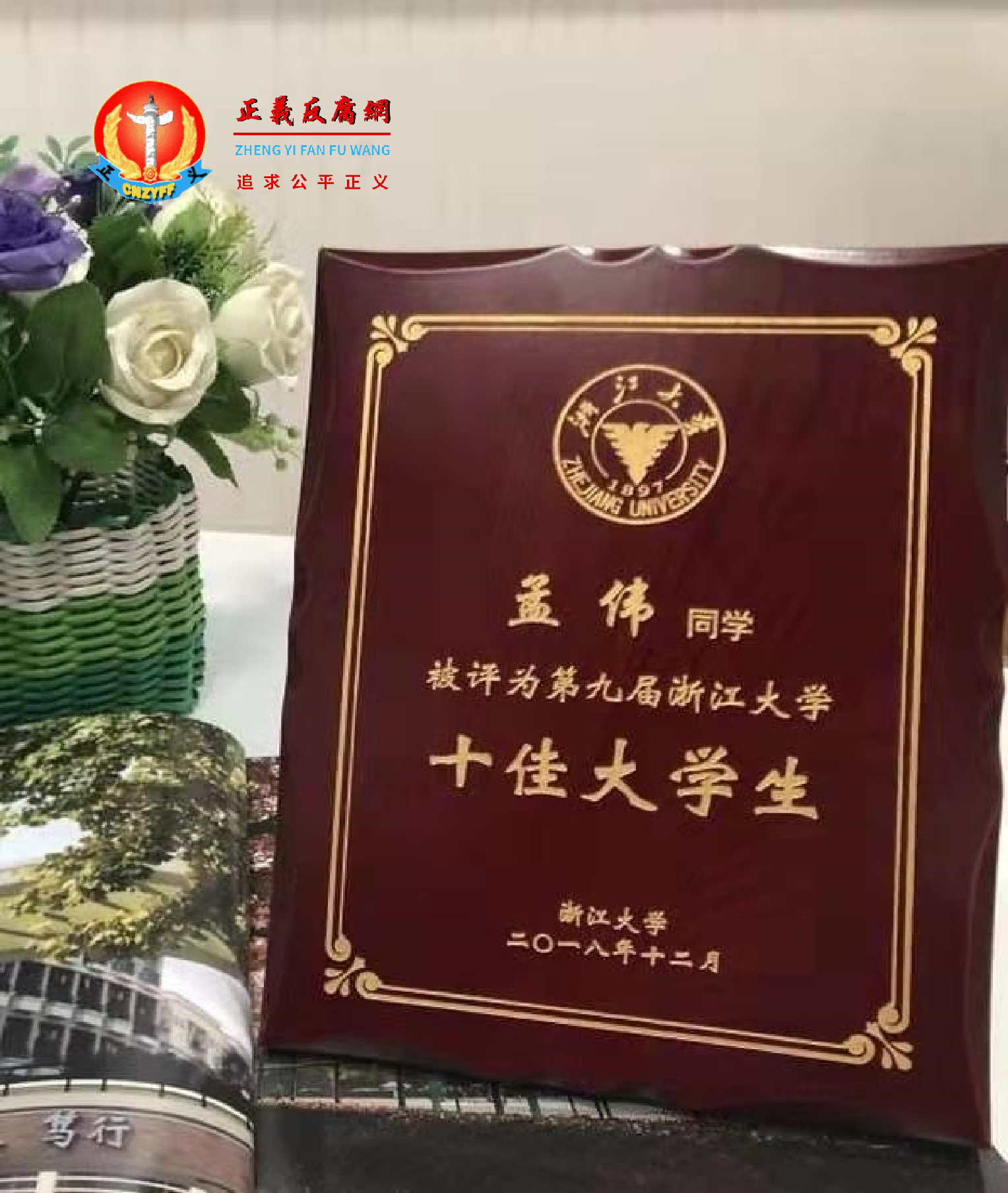 2018年12月，孟伟被评为第九届浙江大学十佳大学生.png